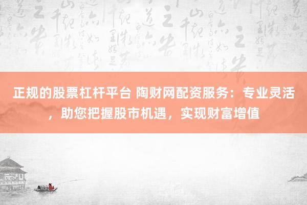 正规的股票杠杆平台 陶财网配资服务：专业灵活，助您把握股市机遇，实现财富增值