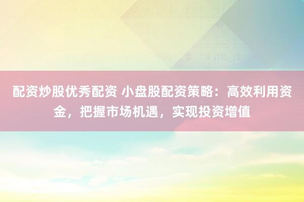 配资炒股优秀配资 小盘股配资策略：高效利用资金，把握市场机遇，实现投资增值