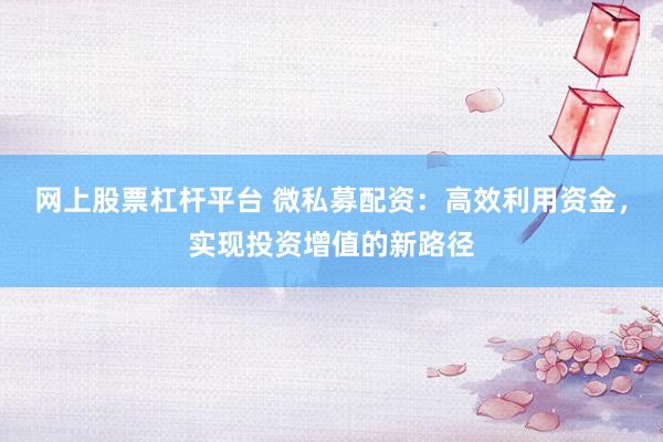 网上股票杠杆平台 微私募配资：高效利用资金，实现投资增值的新路径