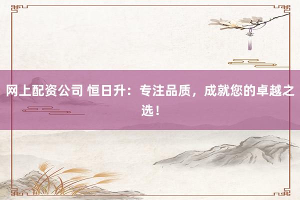 网上配资公司 恒日升：专注品质，成就您的卓越之选！