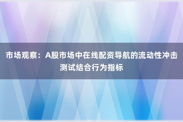 市场观察：A股市场中在线配资导航的流动性冲击测试结合行为指标
